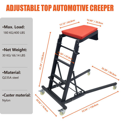 THDUGG Large Topside Creeper 48"-76" Height Range, 400 LBS Capacity Automotive Creeper Top Side Creeper Foldable Car Creeper with 4 Caster Wheels and Padded Deck for Auto Repair Maintenance