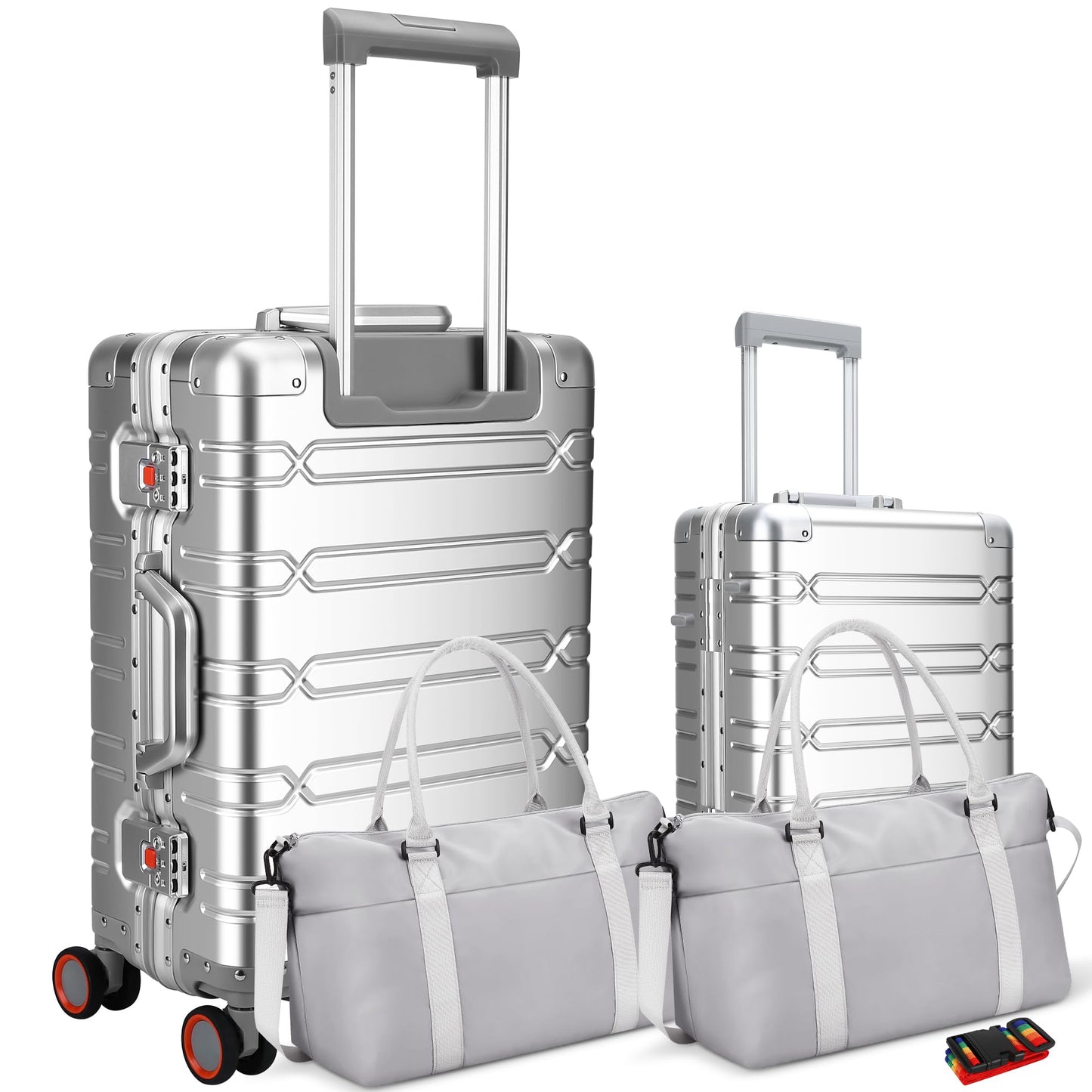WEICHEN 2 Piece All Aluminum Luggage Set, Full Aluminum-Magnesium Alloy Hard Shell, 20 in Carry on & 29 in All Aluminum Zipperless Luggage, Hard Case Suitcases with Wheels, Aluminum Checked Luggage