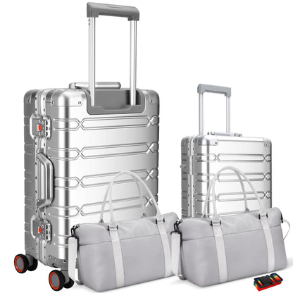 WEICHEN 2 Piece All Aluminum Luggage Set, Full Aluminum-Magnesium Alloy Hard Shell, 20 in Carry on & 29 in All Aluminum Zipperless Luggage, Hard Case Suitcases with Wheels, Aluminum Checked Luggage