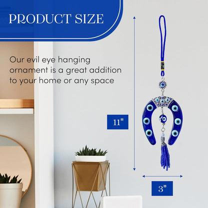 LUCKBOOSTIUM Evil Eye Horseshoe Hanging Ornament - Blue Charm & Horseshoe with Crystal for Luck & Protection
