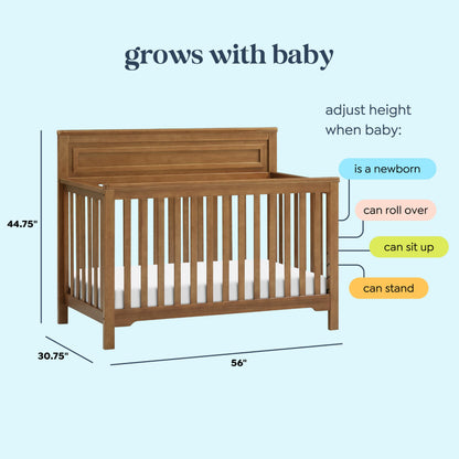 daVinci Autumn 4-in-1 Baby Crib Convertible to Toddler Bed, Daybed, Full-Size Bed - Easy Assembly - GREENGUARD Certified - 4 Adjustable Mattress Heights - Conversion Kit Sold Separately, Chestnut
