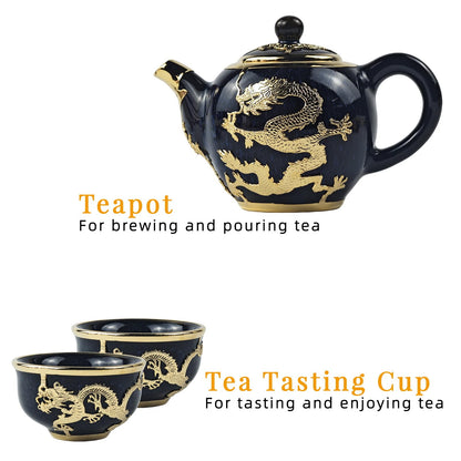 CKHNX Jun Porcelain Gold-Inlaid Tea Set, Zen Style, Includes Teapot and 6 Cups, Premium Gift Box, for Business, Festivals and Birthdays