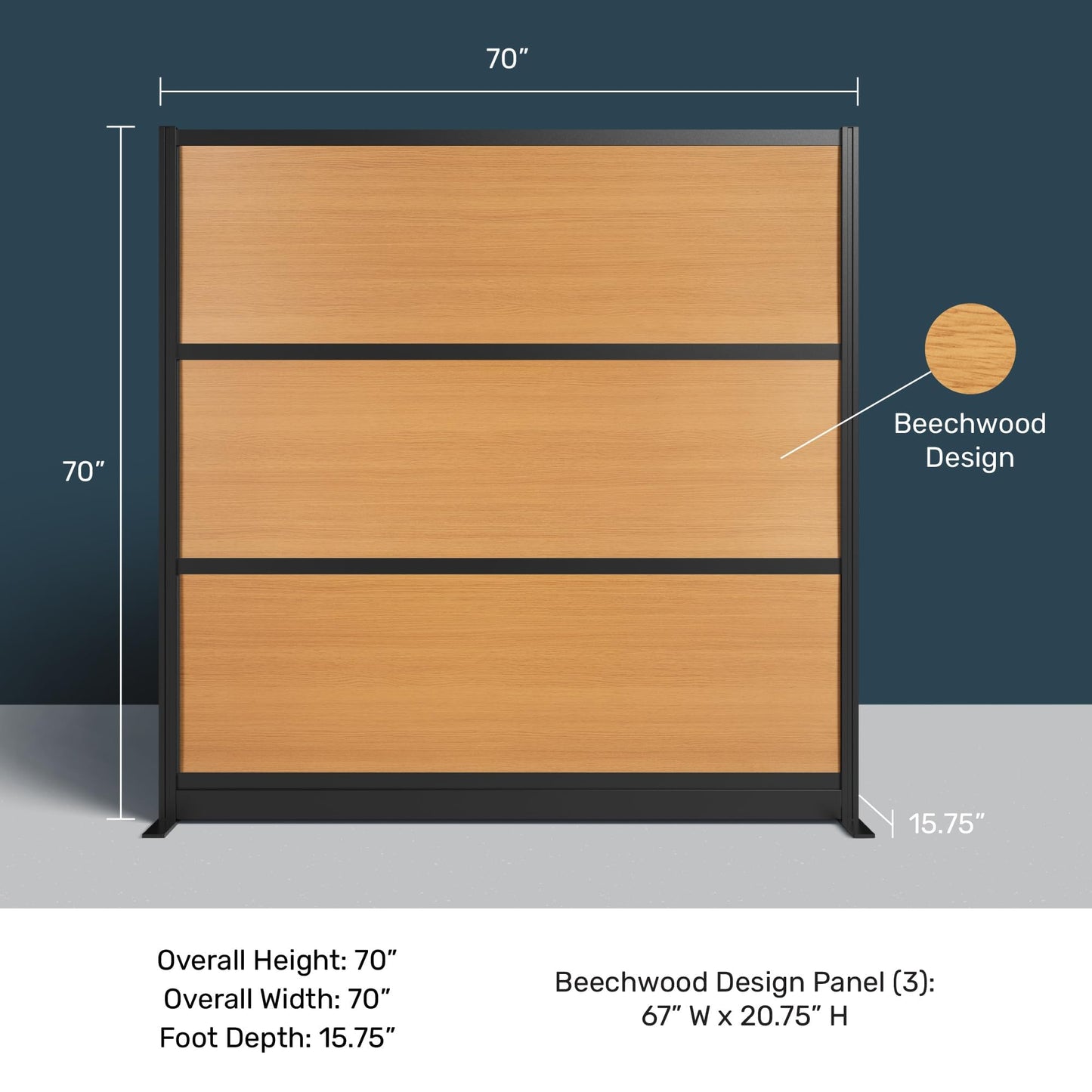 Stand Up Desk Store Beechwood Aesthetic Modular Walls | 70" W x 70" H Modular Room Dividers with Natural-Looking Woodgrain Finish for Offices, Classrooms, and More