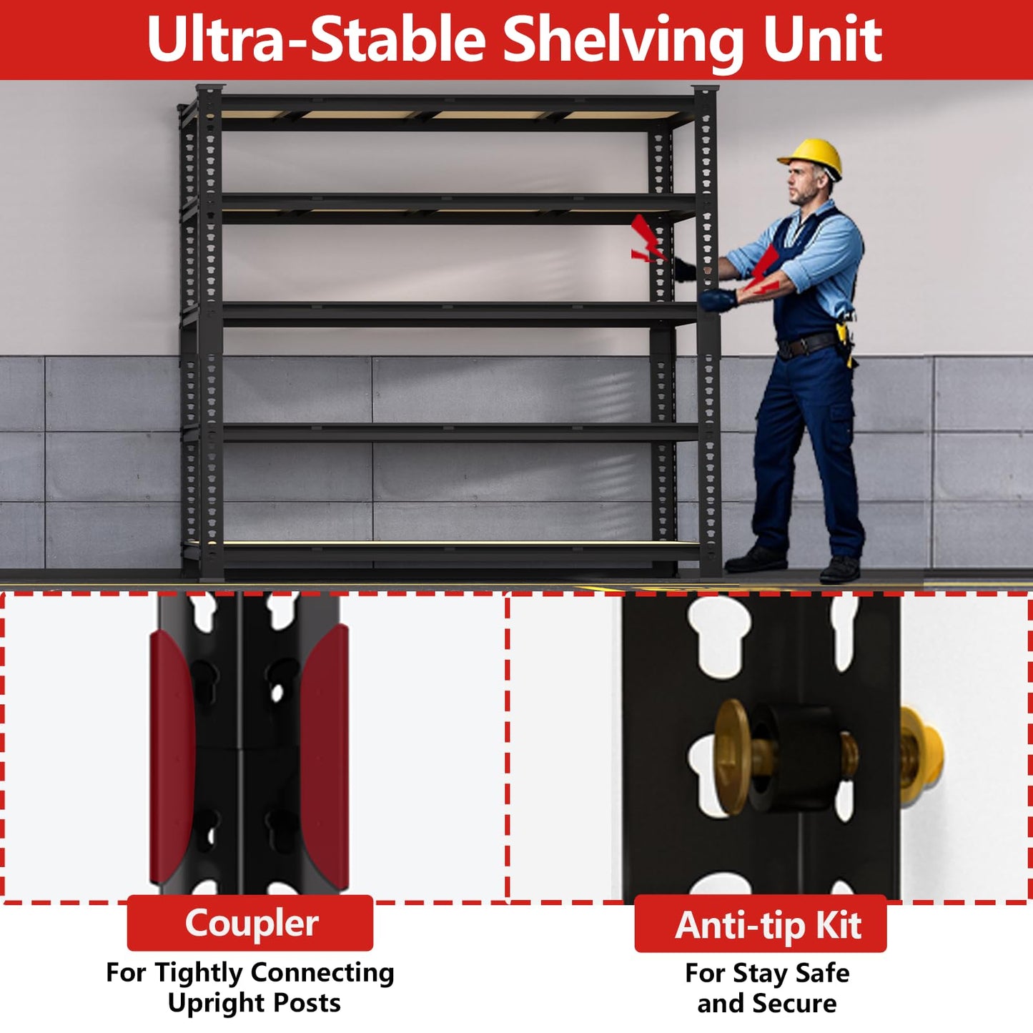 PrimeZone 60" W X 24" D X 72" H Heavy Duty Garage Storage Shelves - Adjustable Metal Shelving Unit, 5 Tier Industrial Shelves for Storage Standing Utility Rack for Warehouse, Basement, Black, 2 Pack