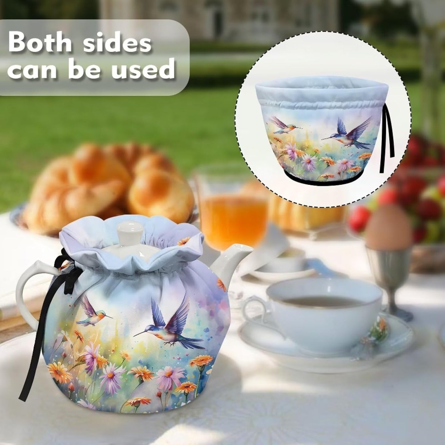 Floral Hummingbird Tea Pot Cosy, Cotton Tea Cozy for Teapot Cover, Insulated Kettle Cover for Home Kitchen