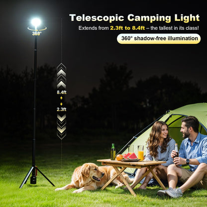 SYLSTAR 360° Rechargeable Work Light with Remote &Telescopic Stand (8.4Ft), 3000LM Ultra Bright 3CCT Dimmable, 6000mAh Battery, Portable Camping Light for Jobsite Workshop Sports Emergencies