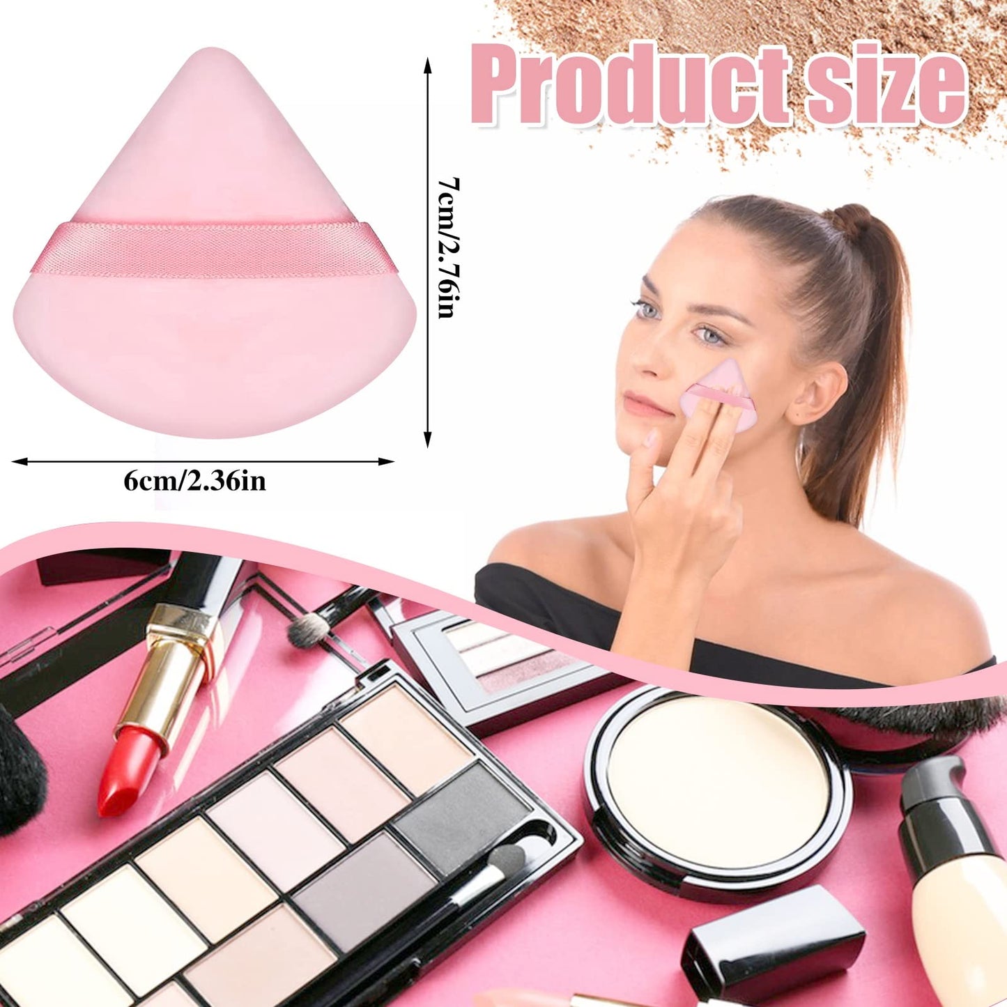 Pimoys 12 Pieces Powder Puff Face Triangle Makeup Sponge for Loose Powder Setting Powder Velour Foundation Blender Sponge Beauty Makeup Tool, Black