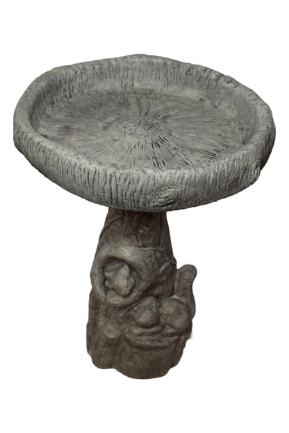 Solid Rock Stoneworks Tiny Fancy Squirrel/Wood Birdbath- Pre Aged- 24" Tall x 17" Dia