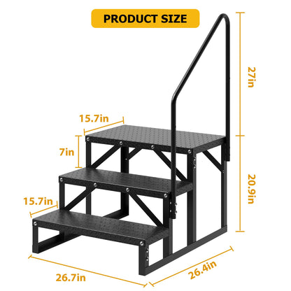 COZONY RV Steps with Handrail 3 Step, Anti-Slip Panel, 660lb Capacity RV Stairs, Portable Trailer Ladder for Outdoor, Camping, Travel, Hot Tub