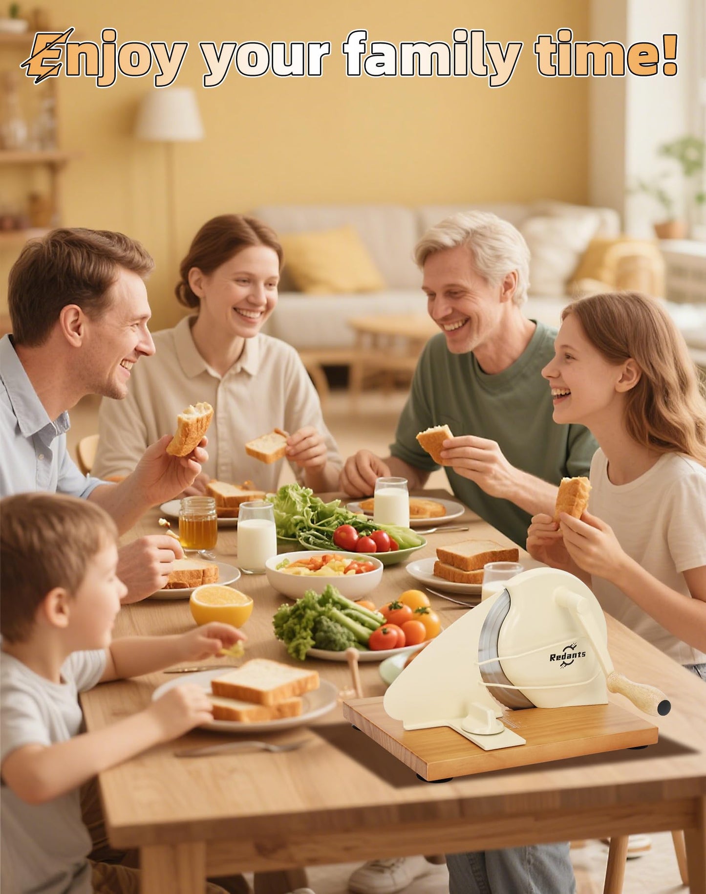 Redants Manual Bread Slicer for Homemade Sourdough Bread, Versatile Hand Crank Bread Slicer, Adjustable Thickness for Smooth Cutting, Food Grade Stainless Steel (Cream)