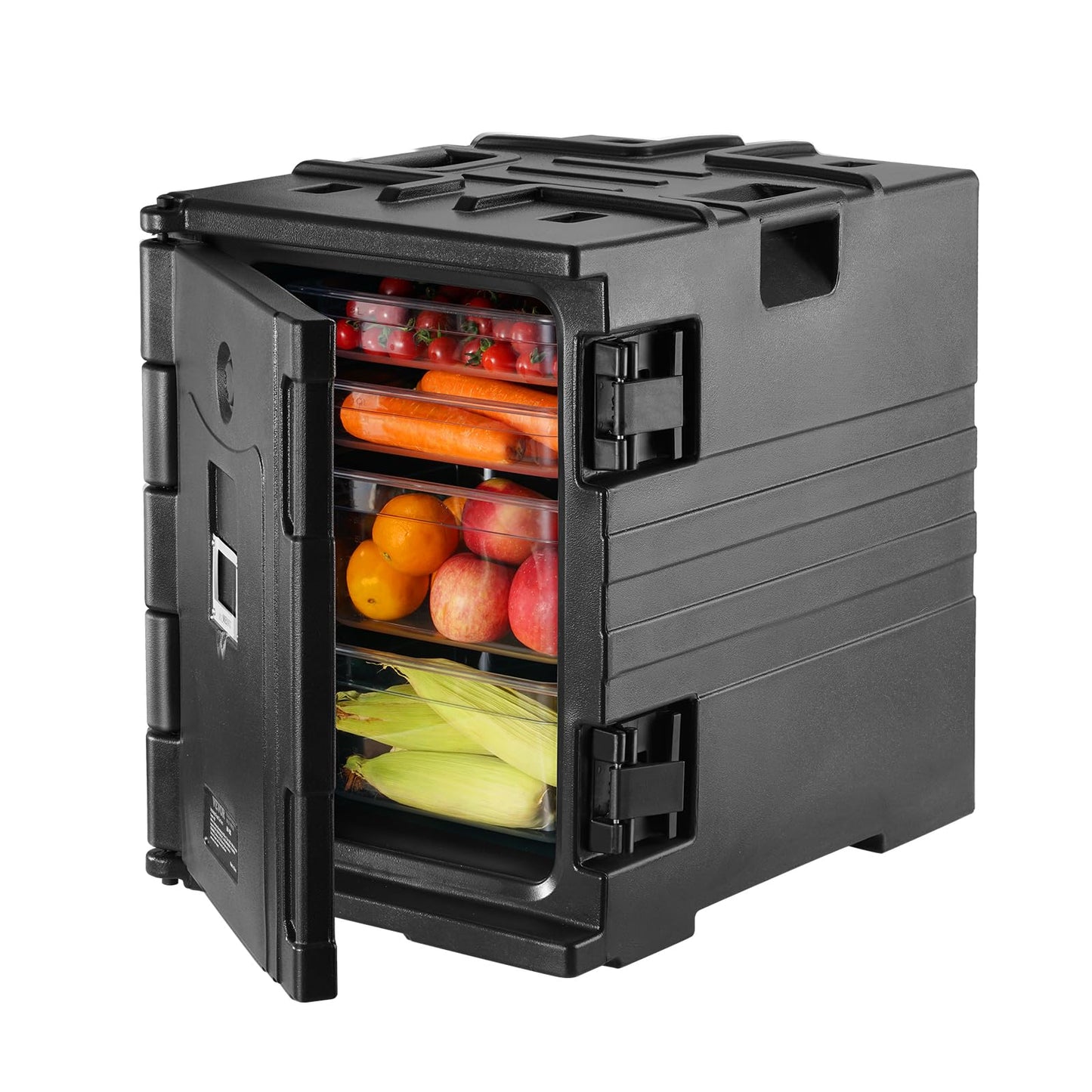 VEVOR Insulated Food Pan Carrier, 95 Qt Hot Box for Catering, LLDPE Food Box Carrier w/Double Buckles, Front Loading Food Warmer w/Handles, Stackable End Loader for Restaurant, Canteen, etc. Black