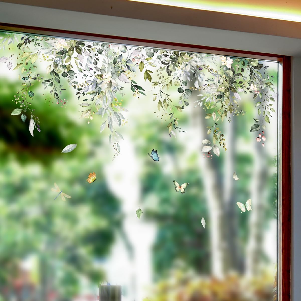 Hanging Vine Floral Window Clings - PVC Double-Sided Flower Leaf Anti-Collision Removable Decals for Home Party Shop