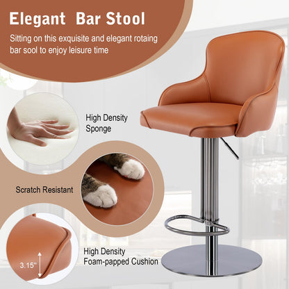 CozyRain Bar Stools Adjustable Stainless Steel Swivel Barstool with Back and Footrest,Modern Leather Upholstered Bar Chairs for Home,Kitchen,Bar, Counter Brown/Grey (Brown)