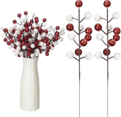 zsccxq 24 Pcs Christmas Tree Decoration Artificial Berry Stems Branches, Christmas Faux Holly Colorful Berries Branches