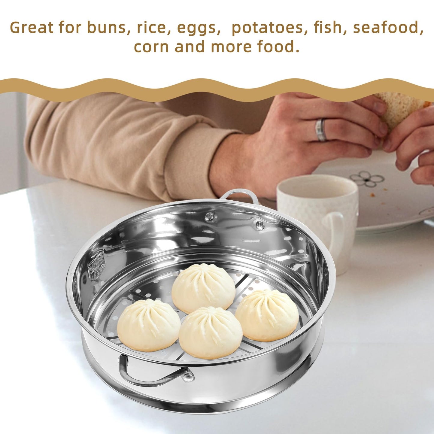 Hemoton 12 Inch Stainless Steel Steamer Basket Multi-Functional Kitchen Steamer Insert for Vegetables Seafood Eggs with Even Heat Distribution and Dishwasher Safe