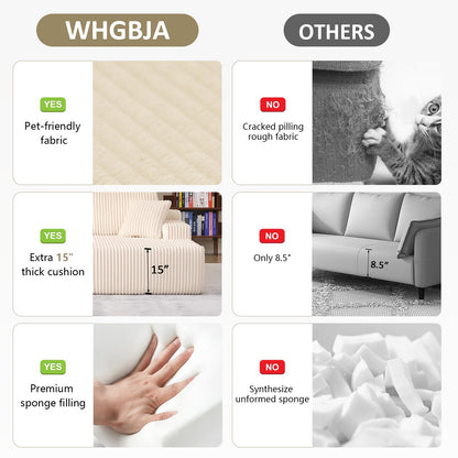 WHGBJA 79'' Convertible Sleeper Sofa Bed, 3-in-1 Foldable Floor Couch with Corduroy Upholstery, No Assembly Loveseat, Light Brown Lounge Mattress for Living Room, Studio, Guest Room (Beige)