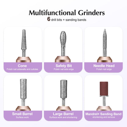 COSLUS Electric Nail Drill File Professional: for Acrylic Gel Dip Powder Nails Portable Nail Machine Kit Manicure Pedicure Tools Polishing Set with Nail Drill Bits Sanding Bands