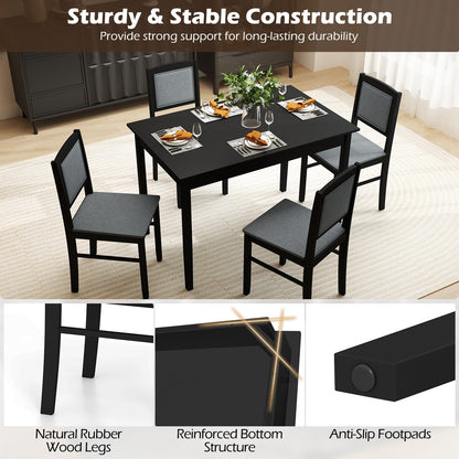 Giantex 5-Piece Dining Table Set for 4, Wooden Kitchen Table and Chairs with Solid Rubber Wood Legs, Padded Seat & Backrest, Space Saving Dinette Set for Home Dining Living Room, Breakfast Nook