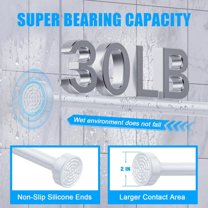 TEECK Adjustable Spring Tension Shower Curtain Rod, 27-76 inch, Never Rust Anti-Slip for Bathroom, Easy to Use, White