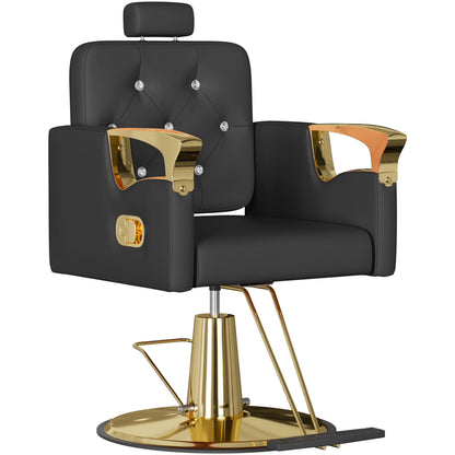 LOUVIXA Barber Chair Reclining, Salon Chairs for Hair Stylist, Height Adjustable Salon Styling Chair, Heavy Duty Barber Chairs, 360 Swivel Barbershop Chair (Black-Golden-440lbs)