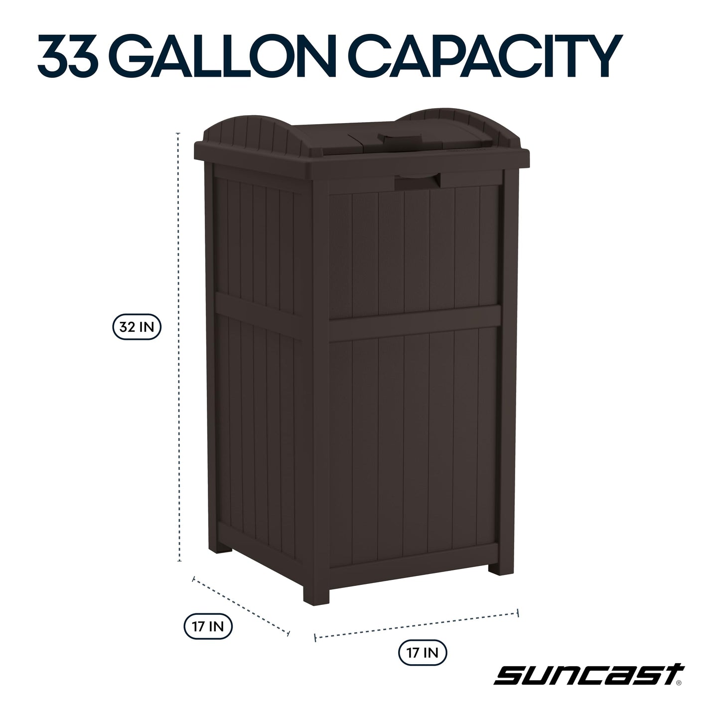 Suncast 33 Gallon Durable resin Hideaway Outdoor Garbage Can with Secure Lid and Wicker Design for Home Backyards, Decks, or Patios, Java Brown