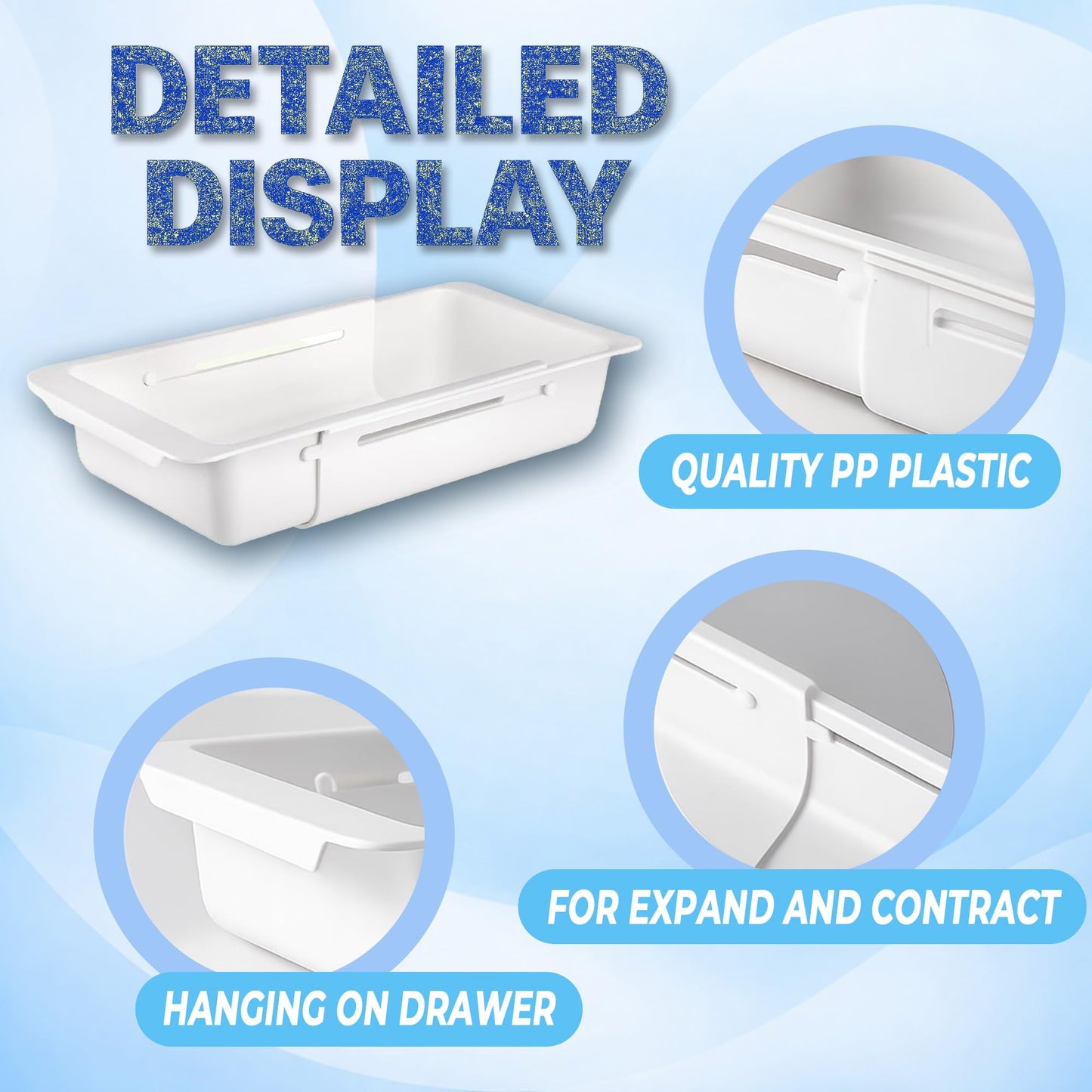 Kirosy 3-Pack Expandable Drawer Organizer for Deep Drawers, Adjustable Storage Tray (17–27 in), Durable PP Smooth Glide Divider for Kitchen, Vanity & Office, Space-Saving Design