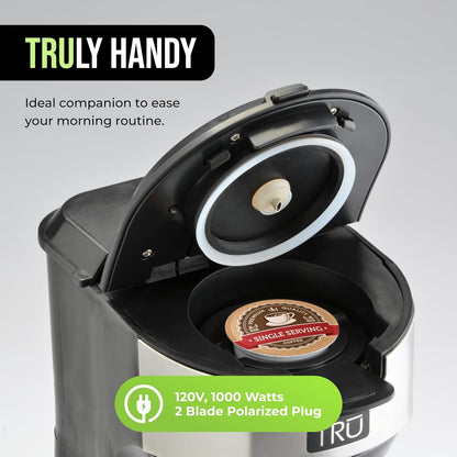 Tru Single Serve Dual Brew Coffee Maker - Premium Brewer for Coffee Capsules or Grounds - Features Self-Cleaning