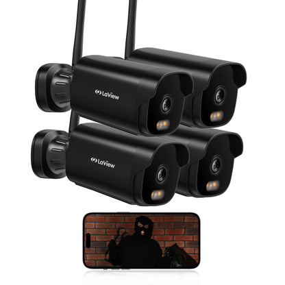 LaView Outdoor Security Cameras 3K 5MP HD,Cameras for Home Security with AI Human Detection,IP65 Waterproof,2-Way Talk,Clear Night Vision,2.4G WiFi,SD Card Slot&US Cloud Storage,Work with Alexa(4pcs)