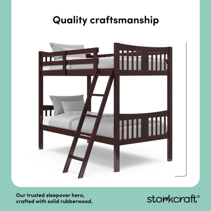 Storkcraft Caribou Bunk Bed Twin Over Twin Bunk Bed (Espresso) - GREENGUARD Gold Certified, Twin Bunk Beds for Kids, Converts to 2 Individual Twin Beds, Bunk Beds for Kids
