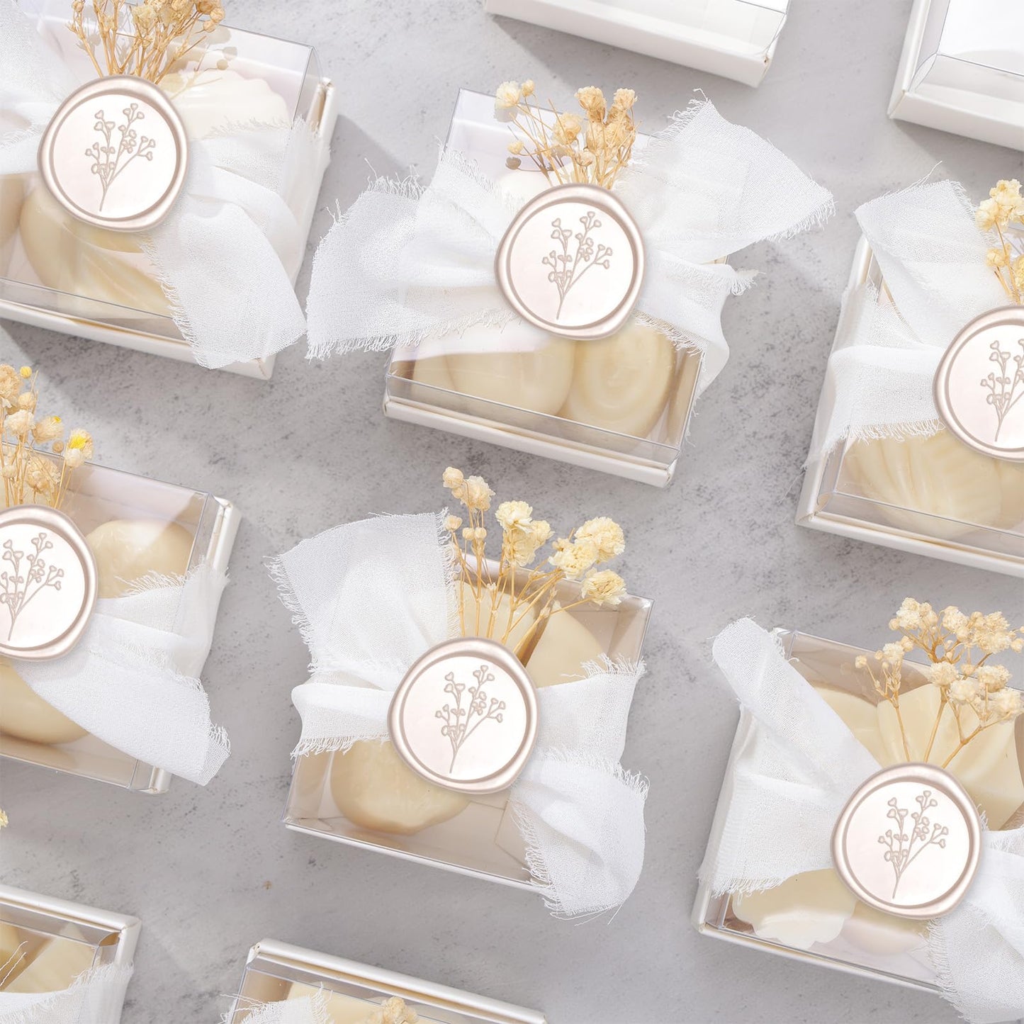 UNIQOOO Wax Seal Stickers - Baby‘s Breath Wedding Invitation Envelope Seal Sticker, Botanical 50 Pcs Self- Adhesive Champagne Stickers, Perfect for Invitation, Gift Wrapping, Crafts (Champagne)