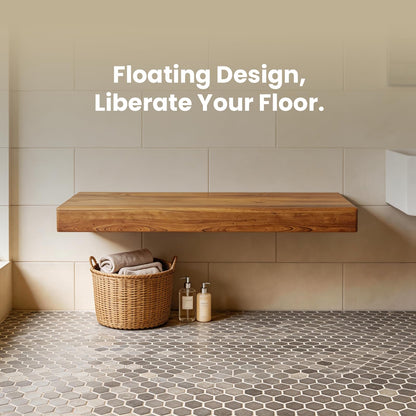 Minimalist 60″Floating Teak Shower Bench: Warm, Easy to Install (No Tile!), Holds 670 lbs for a Modern Bathroom.