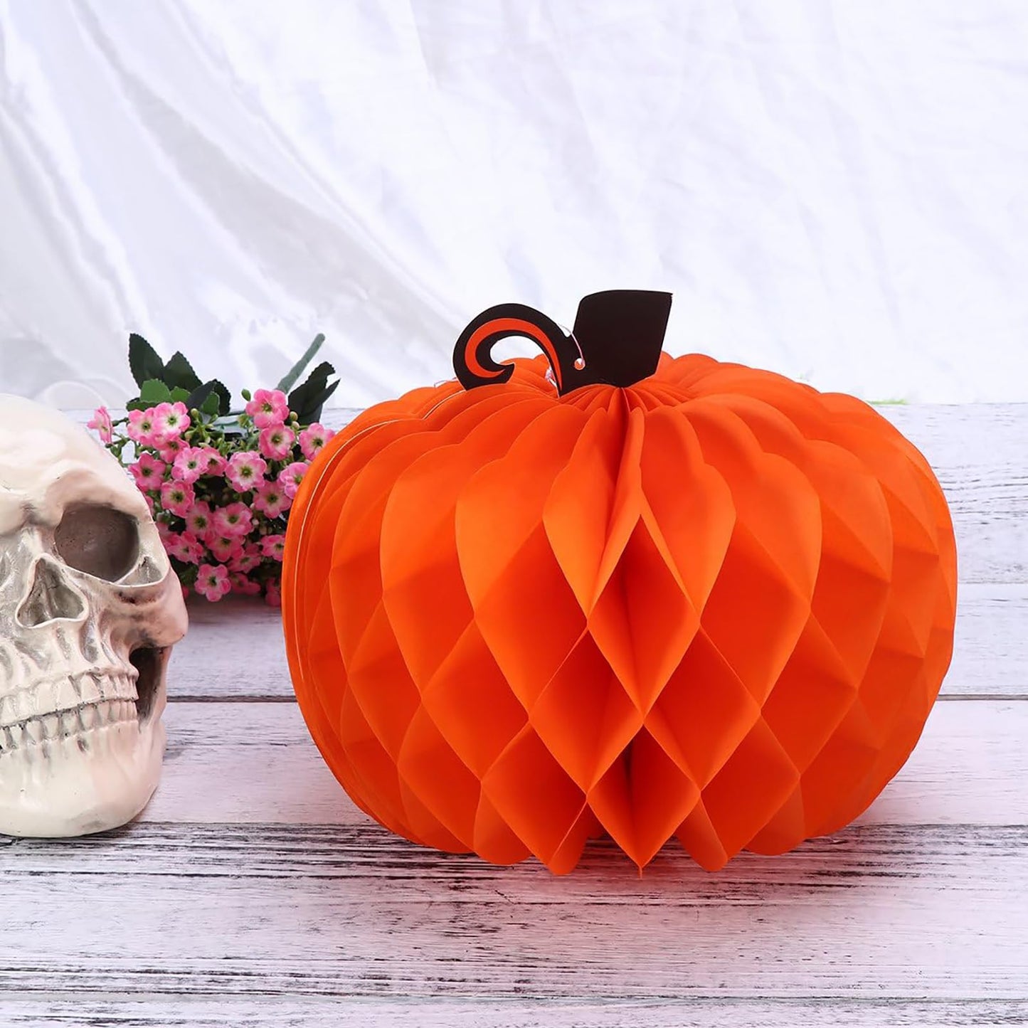12 Pack Fall Pumpkins Centerpieces for Tables 10 Inch Thanksgiving Honeycomb Tissue Ball Hanging Pumpkins Maple Harvest Home Party Decoration Supplies