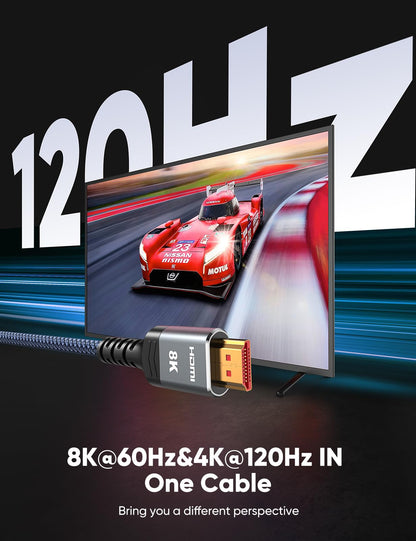 10K 8K HDMI 2.1 Cable 2-Pack 6.6FT, Highwings Certified 48Gbps Ultra High Speed Slim HDMI Cord,Support 4K@120Hz 8K@60Hz, HDCP 2.2&2.3, Dynamic HDR,eARC,DTS:X, Compatible with Roku TV/HDTV/PS5/Blu-ray