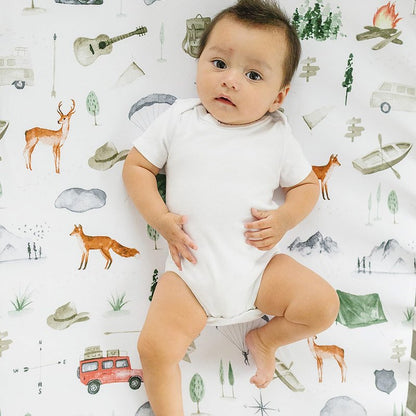 Pobibaby Premium Twin Full Sheets Sets, Kids Double Bed Sheets in Cotton Blend | Ultra-Soft Woodland Camping Print with Fitted Sheet, Flat Sheet & Pillowcases (Twin Explore)