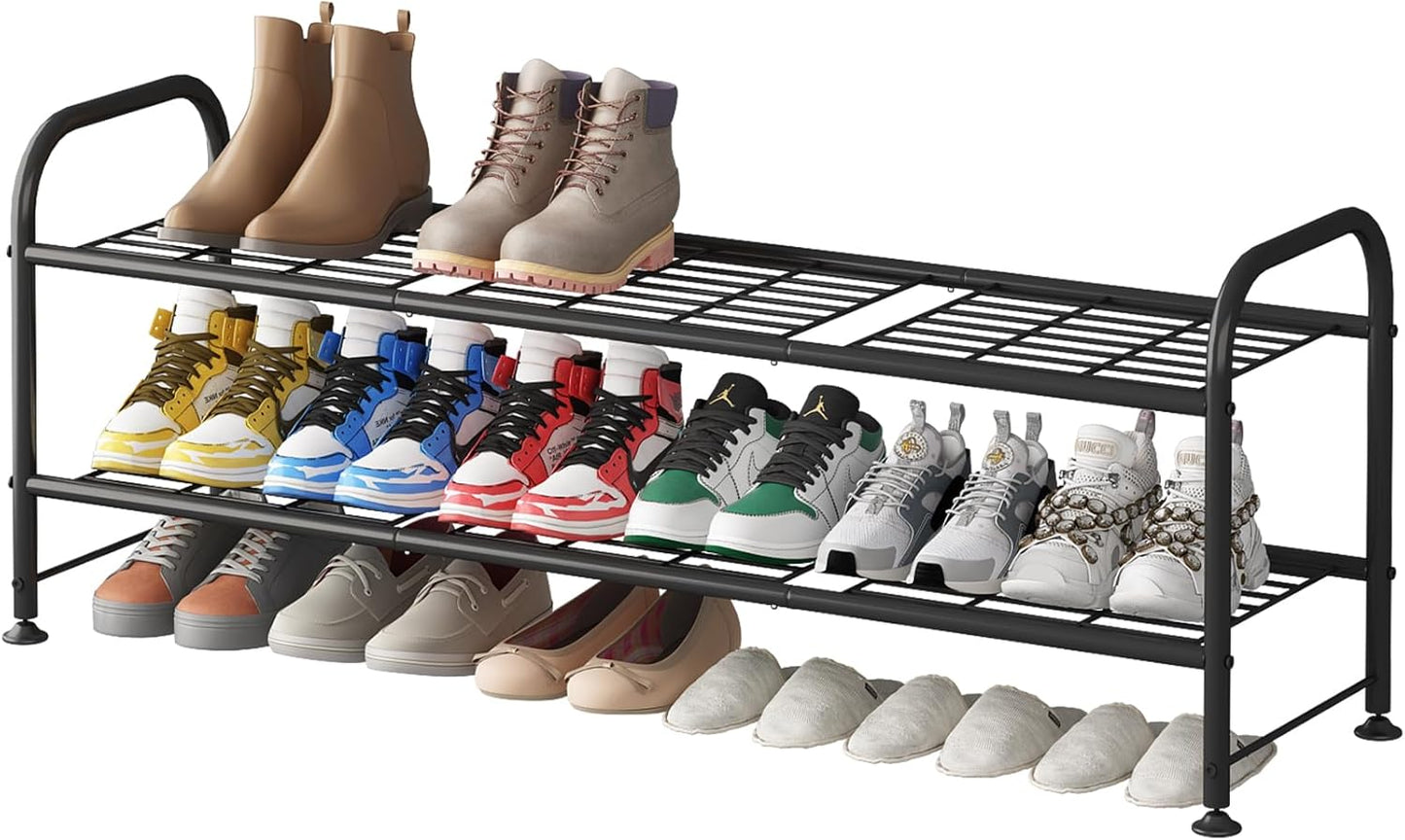 2 Closet LINZINAR Shoe Rack Tier Storage Organizer for Entryway Metal Black