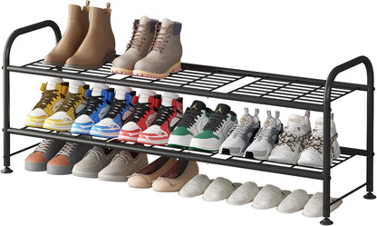 2 Closet LINZINAR Shoe Rack Tier Storage Organizer for Entryway Metal Black