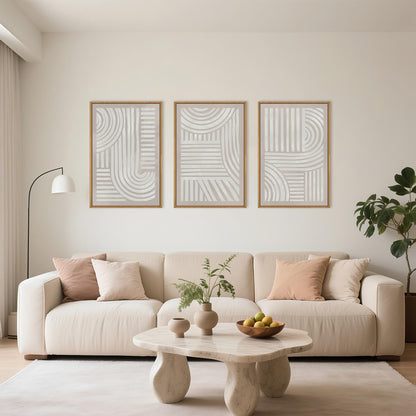 Aryroi Large Abstract Neutral Geometric Framed Canvas Wall Art,Boho Minimalist Shapes Wall Decor,Modern Lines Artwork,Mid Century Arch Art Print for Living Room,Bedroom,Office- 16"x24"x3