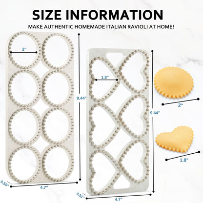 MUMSUNG Ravioli Maker Press, Ravioli Press Mold Set - Round, Heart, Square Ravioli Stamp Maker Cutter with Wood Rolling Pin, 2.6" Empanada Maker Press Kit and Ravioli Wheel 3 PCS