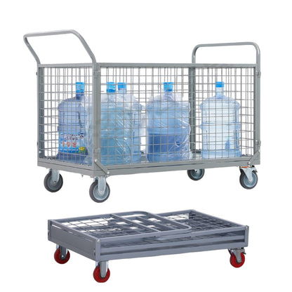 Foldable Platform Hand Truck Cart with Cage, 2000 LBS Heavy Duty Capacity, Multi-Functional Push Cart for Supermarkets and Warehouse Transport