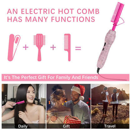 Hot Comb Hair Straightener Set for Lace Front Wigs - Heat Pressing Combs Ceramic Curling Flat Iron Electric Hot Comb for Wigs - Hair Straighteners Straightening Comb for Women Wig Installation Kit