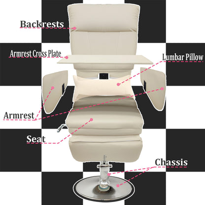INTSUPERMAI Facial Beauty Salon Chair, 360° Rotation Angle, Max Load 440lbs, Hydraulics Tattoo Chair, Sitting and Reclining, White
