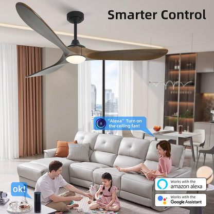Homlit Ceiling Fan with Lights, 72'' Solid Wood Indoor/Outdoor Ceiling Fan with Quiet Reversible DC Motor, Control with WIFI Alexa App, 3CCT Dimmable, 6 Speeds Bronze Outdoor Fan for Patio Porch