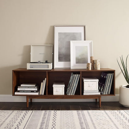 Maykoosh French Record Storage Console - Adjustable Rustic Cabinet for Vinyl & Media Large/Walnut