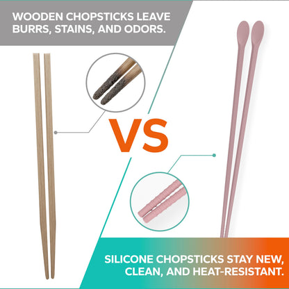 RECOHOME Reusable Long Silicone Cooking Chopsticks with Spoon 12 Inches 1 Pair, Dishwasher Safe, BPA-free Non-Slip,Korea Kitchen Utensils (Pastel Blue, 1 Pair )
