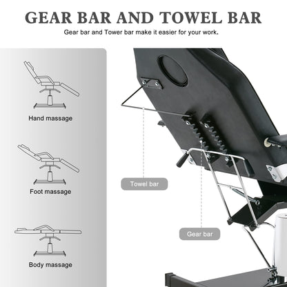 BarberPub Hydraulic Massage Bed Height Adjustable Tattoo SPA Chair Multi-Functional Facial Table Beauty Equipment for Salon 2753 (Black) (Black)