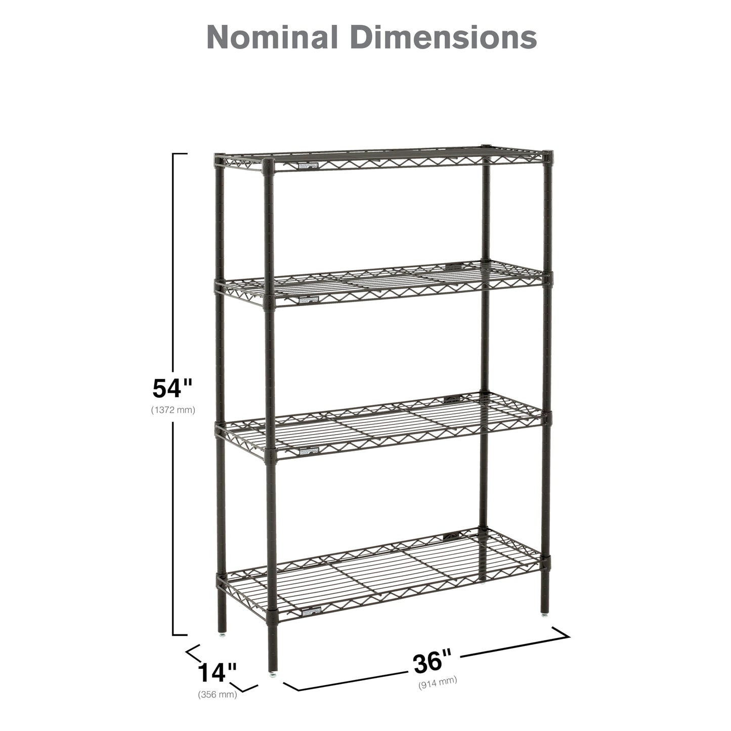 Metro Professional's Choice Commercial-Grade NSF Shelving Unit - Multipurpose Adjustable Wire Shelf for Home, Garage, Kitchen and More - 4 Shelves, 14" W x 36" L x 54" H - Black