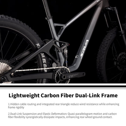 SAVADECK Carbon Fiber Soft Tail Mountain Bike All Terrain Suspension Off-Road Fox Front Fork and Adult Racing, Firepower Orange-M6100-12 Speed (Gray, 29 * 19)