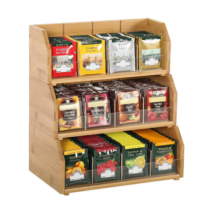 TIOPGHAD 3 Layer Stackable Bamboo Tea Bag Organizer Storage Holder for Tea Bags Wood Tea Box Containers Tea Rack Teabag Station Stand for Cabinet Countertop Office(Patented Design)