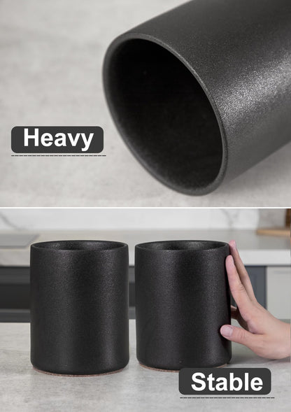 Nucookery Utensil Holder, 6.4" Ceramic Kitchen Utensil Holder with Countertop-Protection Cork Bottom, Farmhouse Kitchen Decor for Counter, Christmas Gift (Stone Black)