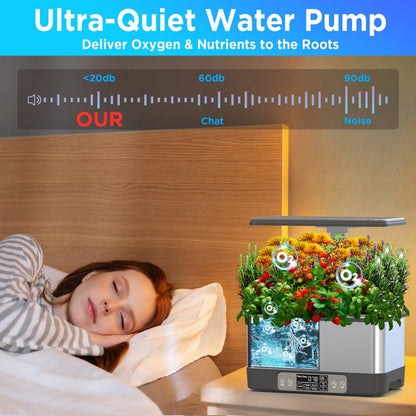 Hydroponics Growing System Indoor Garden, Smart Indoor Herb Garden with Grow Light, In door Gardening System 8 Pods, APP & WiFi Control, Auto Timer, Quiet Pump, Stainless, Gift for Women Mom, Gray